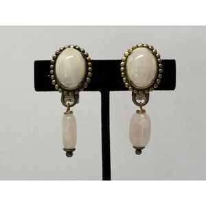 VTG Jan Michaels San Francisco Earrings 2" Rose Quartz Oval Dangle‎ Drop Artisan